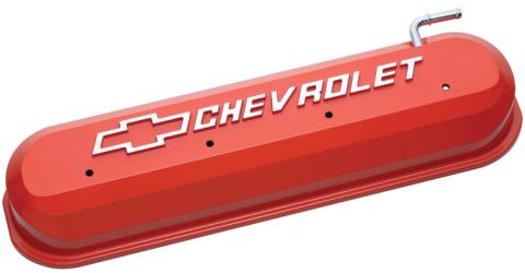 Engine Valve Covers Tall Style Die Cast Orange with Bowtie Logo LS Engines Raised & Milled Chevrolet & Bowtie Logos Chevrolet Performance Parts