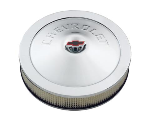 Engine Air Cleaner Kit 14 Inch Diameter Chrome Chevy Lettering with Bowtie Nut Chevrolet Performance Parts