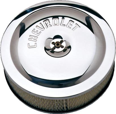 Air Cleaner Kit Chrome Embossed Chevy Logo 10 Inch Diameter W/Center Nut Chevrolet Performance Parts