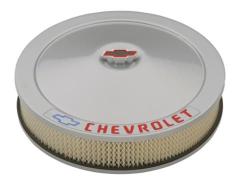 Engine Air Cleaner Kit 14 Inch Diameter Metallic Gray Chevy Lettering W/ Bowtie Nut Chevrolet Performance Parts