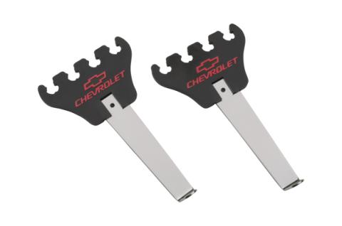 Spark Plug Wire Loom Set Universal Chrome Black Plastic Bowtie Logo 1-Pair Chevrolet Performance Parts