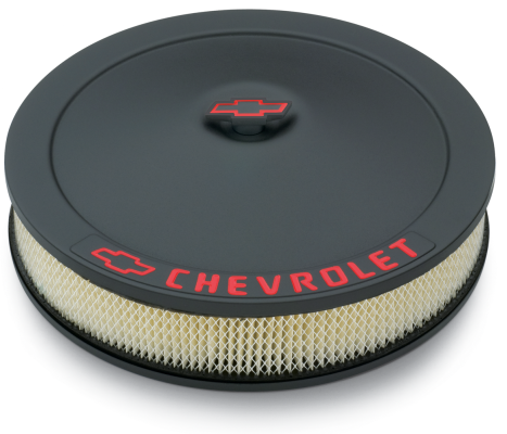 Engine Air Cleaner Kit 14 Inch Diameter Black Crinkle Chevy Lettering W/Bowtie Nut Chevrolet Performance Parts