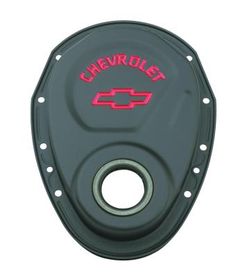 Timing Chain Cover Black Steel With Chevy and Bowtie Logo For SB Chevy 69-91 Chevrolet Performance Parts