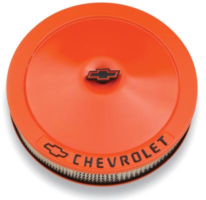 Engine Air Cleaner Kit 14 Inch Diameter Orange Chevy Black Lettering W/Bowtie Logo Chevrolet Performance Parts