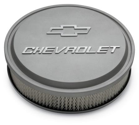 14 Inch Air Cleaner Kit Alunimum Gray Crinkle Raised Chevy and Bowtie Emblems Chevrolet Performance Parts