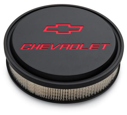 14 Inch Air Cleaner Kit Alunimum Black Crinkle Recessed Chevy and Bowtie Emblems Chevrolet Performance Parts