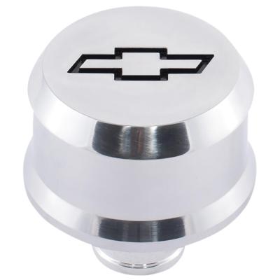 Slant-Edge Aluminum Push-In Air Breather Cap Polished Finish Recessed Black Bowtie Emblem Proform