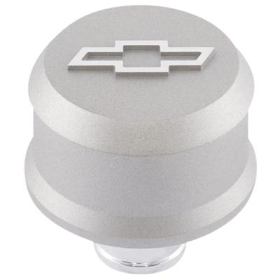 Slant-Edge Aluminum Push-In Air Breather Cap Cast Gray Crinkle Finish Raised Machined Bowtie Emblem Proform