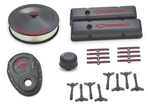 Engine Dress-Up Kit Shark Gray Red Emblems Fits SB Chevrolet Gen 1 V8 Engines Proform