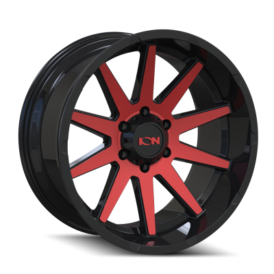 Cast Aluminum Wheels 143 RD 18x9 Red Machined Face Gloss Black 6 On 135 Bolt Pattern 0 Offset ION Wheels