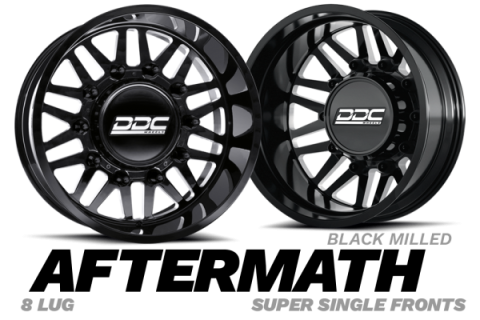 Dually Wheels Aftermath Black/Mill 22x8.25 8x210 SS Fronts For 11-25 Silverado/Sierra 3500 DDC Wheels