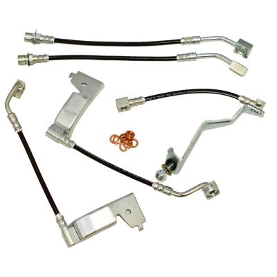 Mustang Brake Kit 94-95 Ford Mustang Front/Rear 5 Hoses Stainless Steel Clear Cover J&M Products