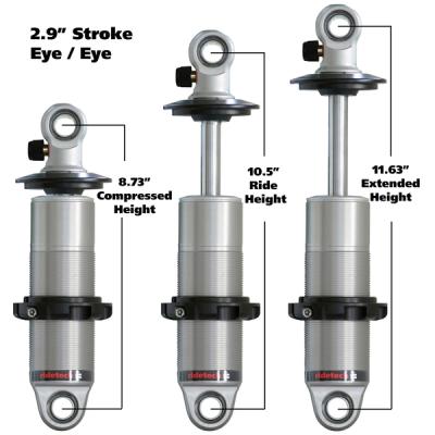 HQ Coil-Over Shock W/ 2.9 Inch Stroke And 1.7 Inch Eye Mount Universal 1 Rebound Adjustable Shockspring Mounts Delrin Spring Washers And Bearing Spacers 1/2 Inch And 5/8 Inch 8.75 Inch X 11.6 Inch W/ A 10.25 -10.5 Inch Ride Height Ridetech