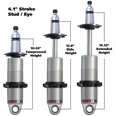 HQ Coil-Over Shock W/ 4.1 Inch Stroke And 2 Inch Stud Mount Universal 1 Rebound Adjustable Shockspring Mounts Delrin Spring Washers And Bearing Spacers 1/2 Inch And 5/8 Inch 10.4 Inch X 14.5 Inch W/ A 12.5 -12.75 Inch Ride Height Ridetech