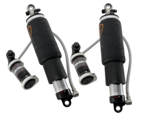 Rear TQ Shockwaves 7000 Series W/ 5.2 Inch Stroke And 1.7 Inch Eye Pair Of Triple Adjustable Shock waves 4 Inch Rolling Sleeve W/ 1/4 Inch Fittings And Bearing Spacers 1/2 Inch And 5/8 Inch 11.85 Inch X 16.4 Inch W/ A 14 -14.5 Inch Ride Height Ridetech