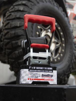 2 Inch x 10' Ratchet Tie Down w/ Twisted Snap Hooks and Axle Strap Combo Black SpeedStrap