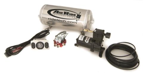 Ridepro Analog 2 Way Air Suspension Control System W/ 3 Gallon Tank Air Compressor 3 Gallon Tank Ridepro Electric Valve 1/4 Inch Airline Fittings And A Control Panel W/ 2 Electric Switches And A Dual Needle Gauge Ridetech