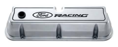 Engine Valve Covers Tall Style Die Cast Polished with Ford Logo For SB Ford Recessed Black Ford Racing Logo Ford Racing