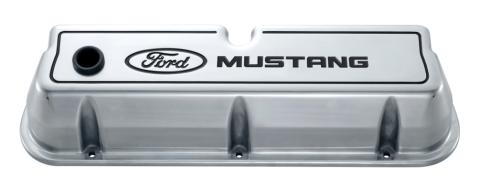 Engine Valve Covers Tall Style Die Cast Polished with Mustang Logo SB Ford Recessed Black Ford Mustang Logo Ford Racing