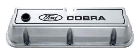 Engine Valve Covers Tall Style Die Cast Polished with Cobra Logo For SB Ford Recessed Black Ford COBRA Logo Ford Racing