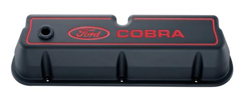 Engine Valve Covers Tall Style Die Cast Black with Cobra Logo For SB Ford Recessed Red Ford COBRA Logo Ford Racing