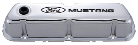 Engine Valve Covers Tall Style Steel Chrome with Mustang Logo For SB Ford Recessed Black Ford Mustang Logo Ford Racing