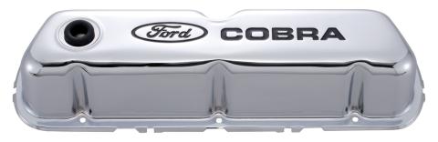 Engine Valve Covers Tall Style Steel Chrome with Cobra Logo For SB Ford Recessed Black Ford COBRA Logo Ford Racing