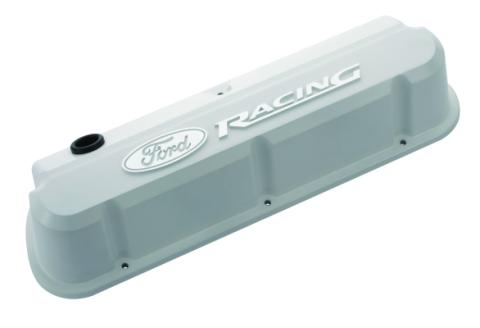 Valve Covers Slant Edge Tall Die Cast White with Raised Ford Logo SB Ford Raised Ford Racing Logo Ford Racing