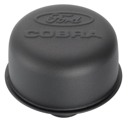 Engine Valve Cover Breather 3 Inch Diameter Cobra Logo Push-In Style Black Crinkle Ford Racing