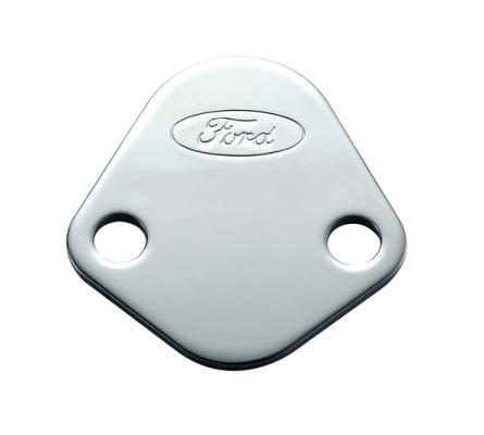 Fuel Pump Block-Off Plate Chrome, Ford Logo For Ford 289-351W and FE Engines Ford Racing