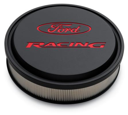 Slant-Edge Alunimum Air Cleaner Kit Black Crinkle Recessed Red Emblems 13 Inch Ford Racing