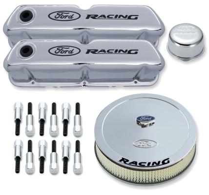 Engine Dress-Up Kit Chrome w/Black Ford Racing Logo Fits SB Ford Engines Stock Chrome Ford Racing