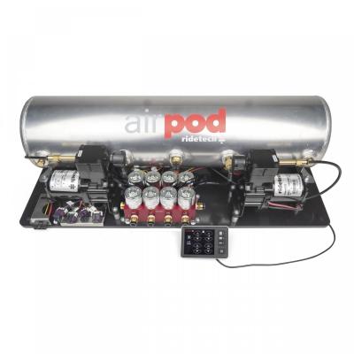 5 Gallon Bigred Airpod W/ Ridepro E5 Air Suspension Controller 2 Air Compressors 5 Gallon Tank Bigred Valve Touch Screen Display Ecu Pressure Sensors Wiring Harness 3/8 Inch Airline And Fittings Assembled On An Abs Board Ridetech