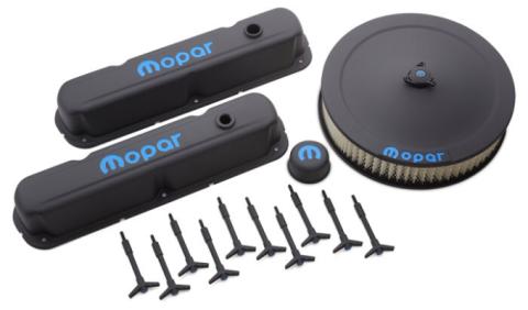 Engine Dress-Up Kit Black Crinkle w/Blue MOPAR Logo Fits LA/Small Block Engine Proform