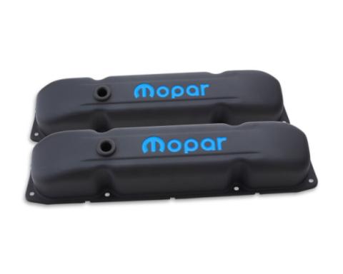 Engine Valve Covers Steel Black Crinkle Mopar Emblem B/RB/Big Block Engines Proform