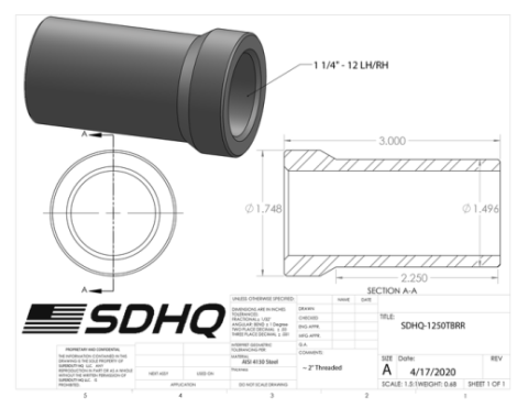 1/2 Inch-20 Left Hand For 1 Inch X .095 Wall Stepped Race Style Bung 4130 SDHQ Offroad
