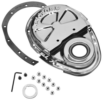 Engine Timing Chain Cover Chrome Steel Two-Piece Style Fits SB Chevy Proform
