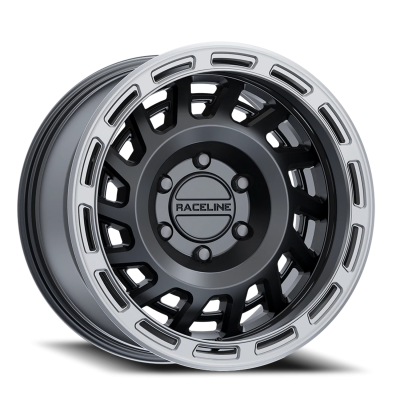 Aluminum Wheels 18x9 Halo 957BS Satin Black Silver Ring -12 Offset 6 on 139.7 Bolt Pattern 106.1 Bore Raceline