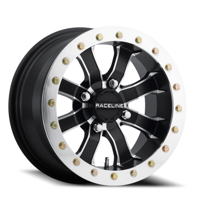 Aluminum Wheels 14x10 Mamba Beadlock UTV A71 Machined Lip Satin Black 0 Offset 4 on 110 Bolt Pattern Raceline