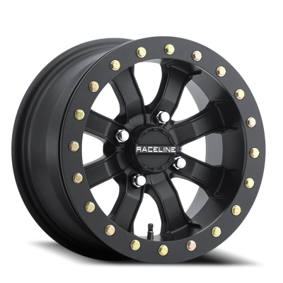 Aluminum Wheels 14x7 Black Mamba Beadlock UTV A71B Satin Black 10 Offset 4 on 110 Bolt Pattern Raceline