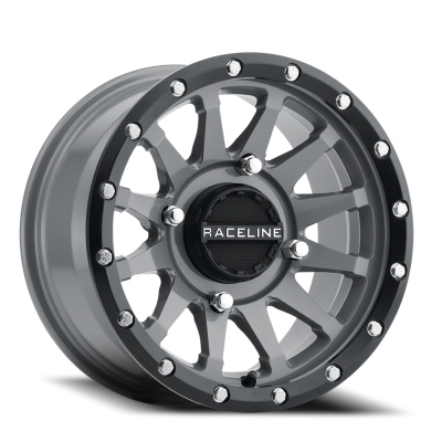 Aluminum Wheels 14x7 Trophy Simulated Beadlock UTV A95SG Stealth Grey 10 Offset 4 on 110 Bolt Pattern Raceline