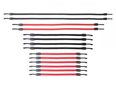 Flat Strap Bungee Cords 18-48 Inch 14pc Kit Black and Red Bullring
