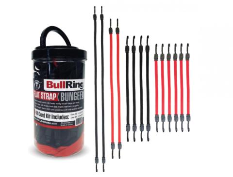 Flat Strap Bungee Cords 18-48 Inch 14pc Kit Black and Red Bullring