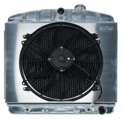 55-56 Tri-5 Chevy Aluminum Radiator And 16 Inch Fan Kit 6 Cyl (Front Mount) Cold Case Radiators