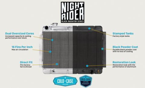 67-70 Mustang Small Block 24 Inch Manual Aluminum Performance Radiator Black Night Rider Series Cold Case Radiators