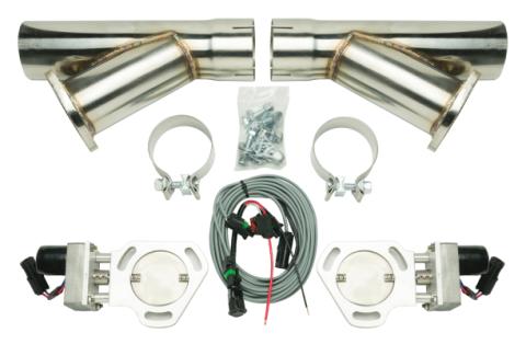 Dual Y Exhaust Electric Dump Cutout 3 in Natural Finish Hardware Included Aluminum And 304 Stainless Steel Material Pypes Exhaust