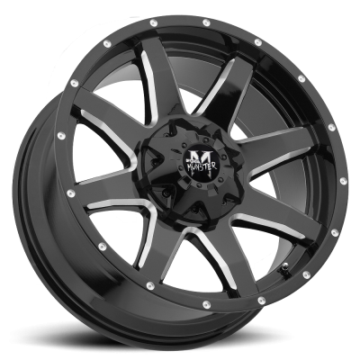 Aluminum Wheels 20x9 M08 GBML Series Milled Gloss Black 6 On 135/6 On 139.7 Bolt Pattern 0 Offset Off Road Monster