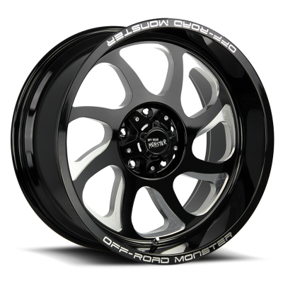 Aluminum Wheels 22x12 M22 GBML Series Milled Gloss Black 5 On 127 Bolt Pattern -44 Offset Off Road Monster