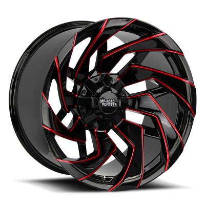 Aluminum Wheels 20x10 M24 GBMLR Series Milled Gloss Black/Candy Red 5 On 127/5 On 139.7 Bolt Pattern -19 Offset Off Road Monster