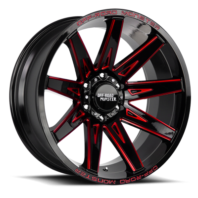 Aluminum Wheels 22x12 M25 GBMLR Series Gloss Black/Candy Red 5 On 127 Bolt Pattern -44 Offset Off Road Monster